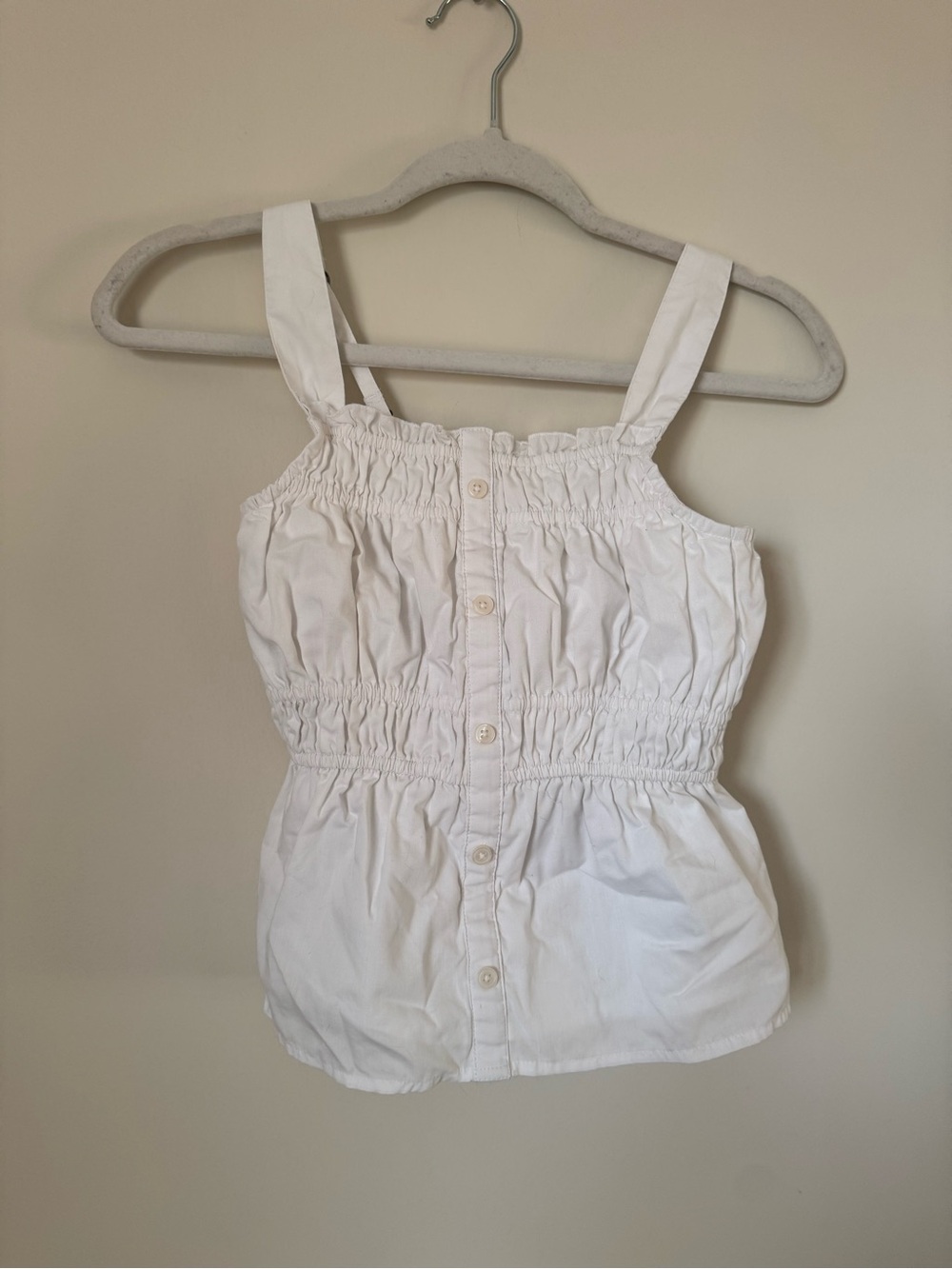 Abercrombie & Fitch White Smocked Button-Front Tank Top